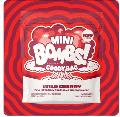 Mini BOMB - Cherry 1:1 THC:CBD 5ct 100mg Mini BOMB - Cherry 1:1 THC:CBD 5ct 100mg