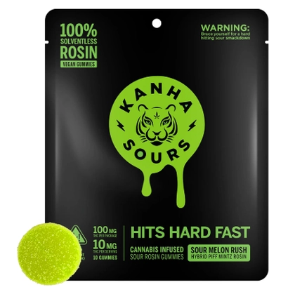  Vegan Rosin Gummies - Sour Melon Rush 10pc (100mg)